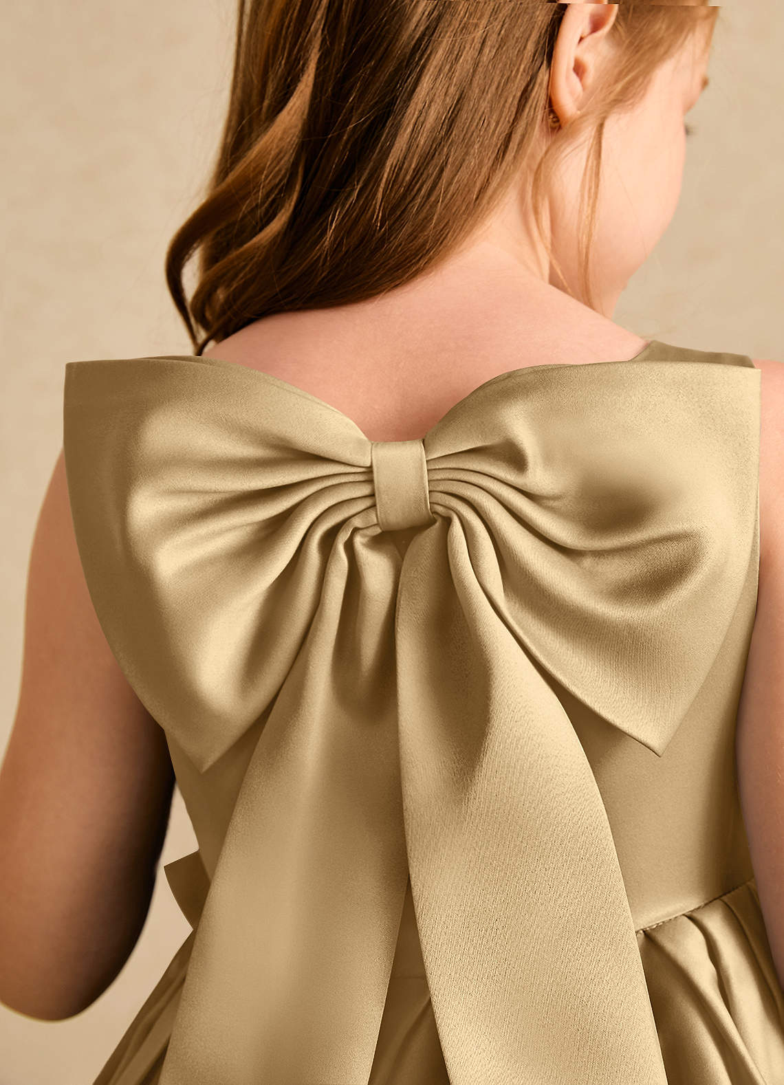 Azazie Jessie Gold A-Line Bow Matte Satin Dress | Azazie