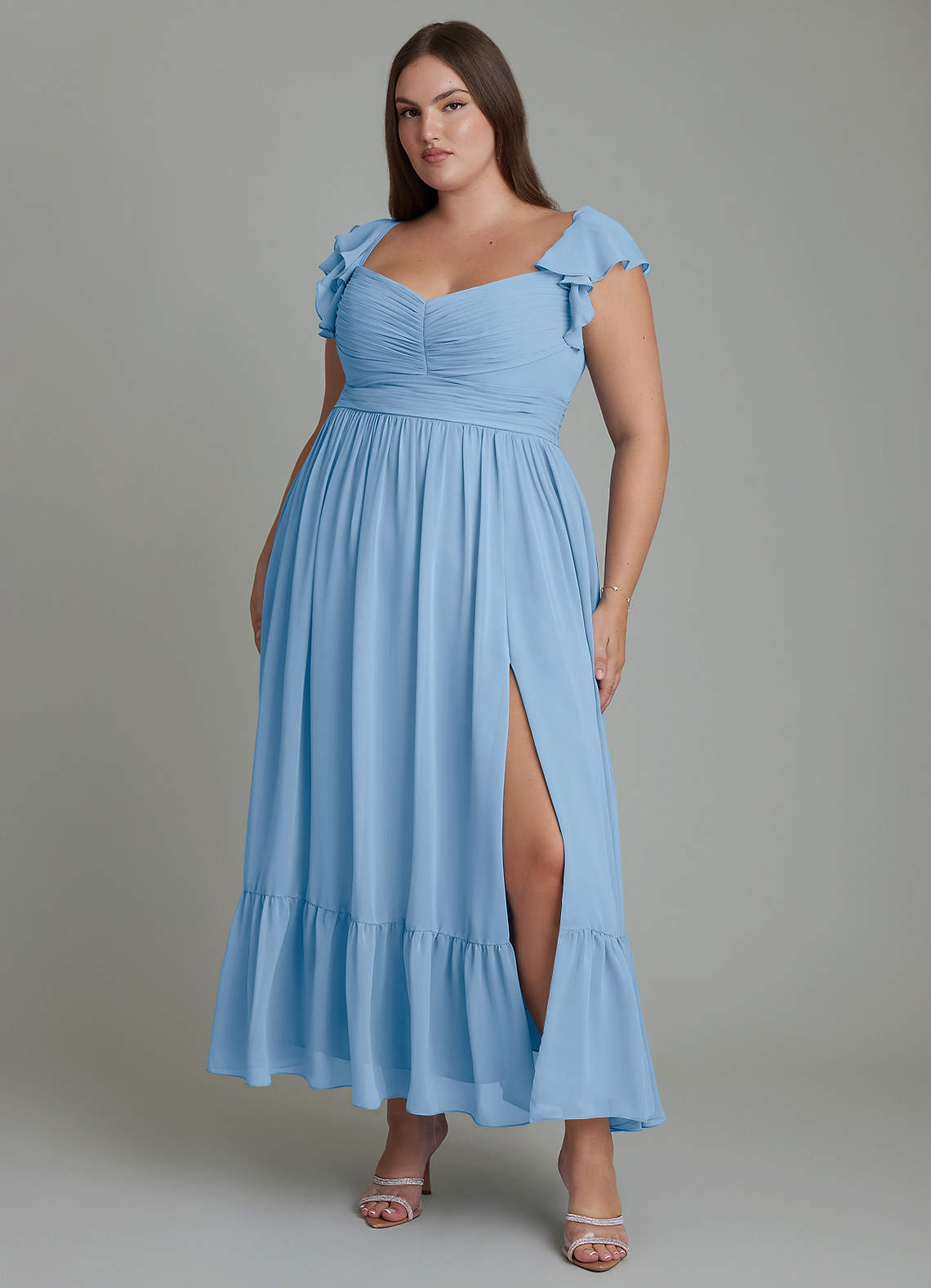 Azazie Anaya Brautjungfernkleider A-Linie Herzausschnitt Chiffon Kleid Puderblau image1