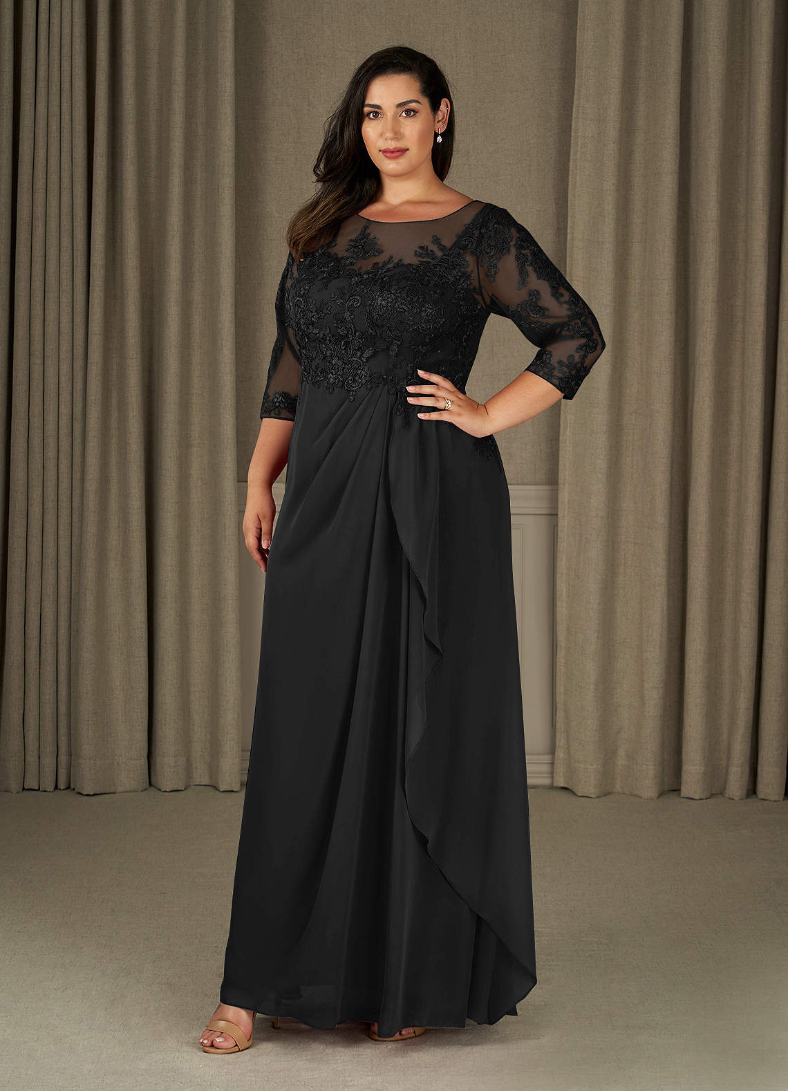 Azazie Calanthe Mother of the Bride Dresses Black A-Line Scoop Chiffon Dress image1