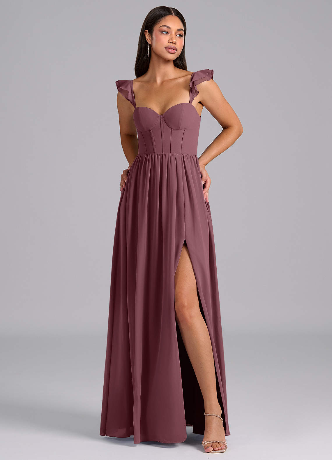Azazie Denisse Bridesmaid Dresses Sangria A-Line Ruched Chiffon Dress image1