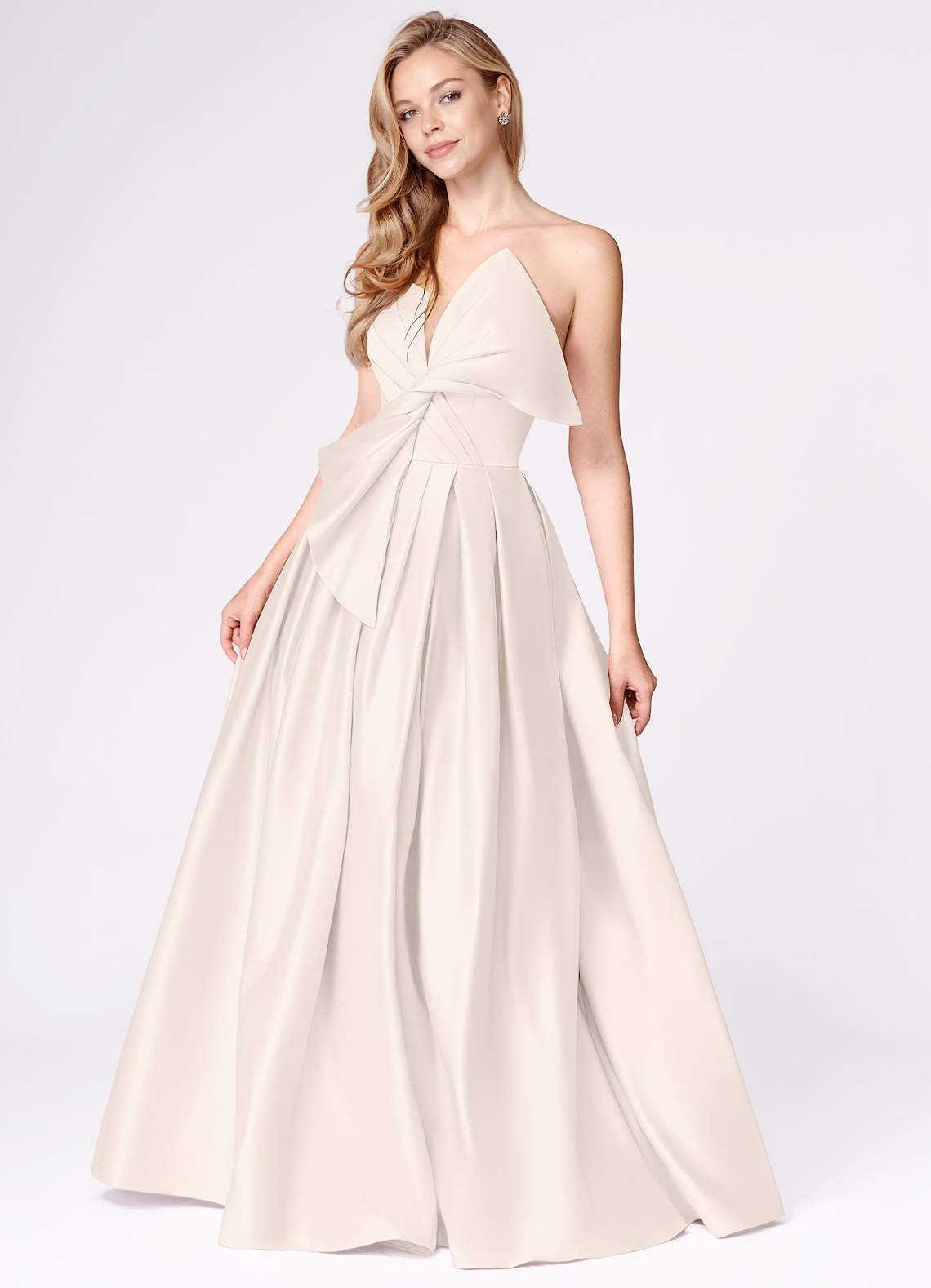 Miebow Cream Strapless Illusion V-Neck Gown Ready to Ship | Azazie