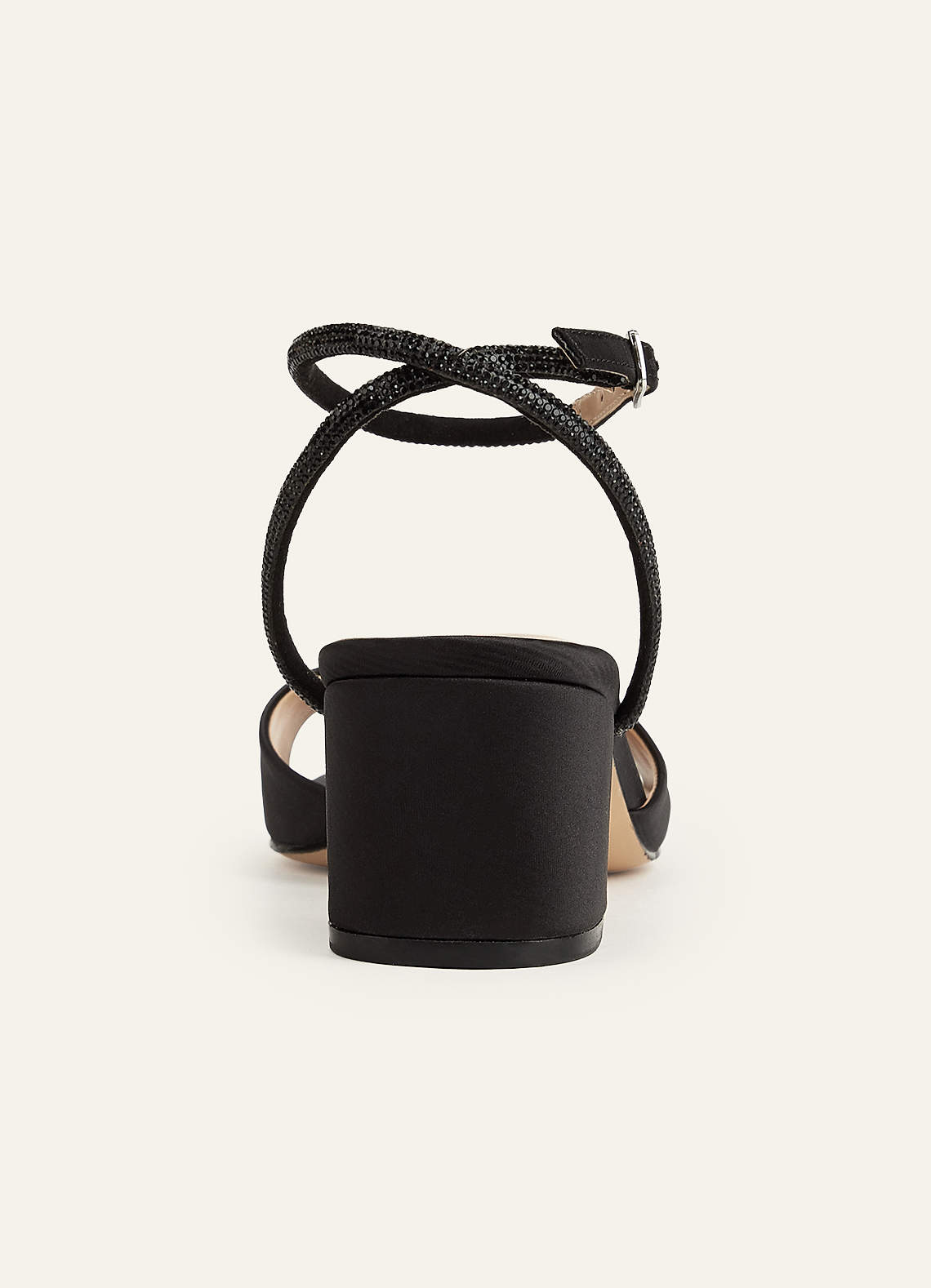 front Metalliska satinkristallutsmyckade blockklackar med ankelrem