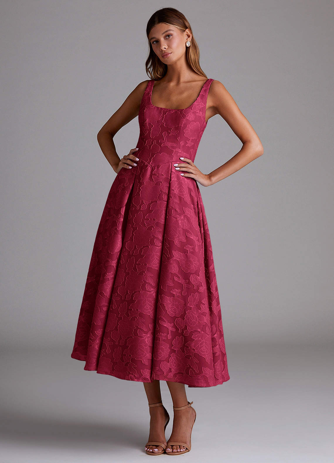 Azazie Amalie Bridesmaid Dresses Burgundy A-Line Pleated Floral Burnout Dress image1