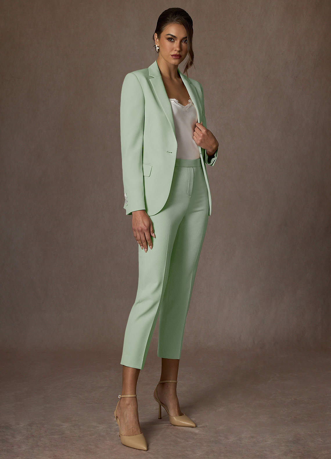 front Kennedy Dusty Sage Structured Stretch Dress Pants