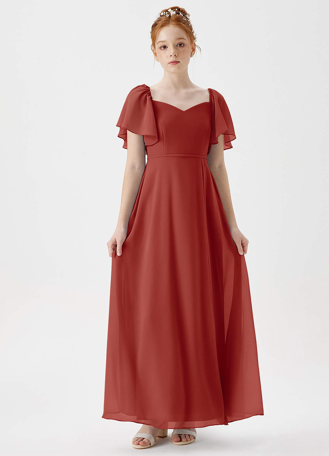 Azazie Chloe Junior A-Linie Herzausschnitt Chiffon Kleid Terrakotta image1
