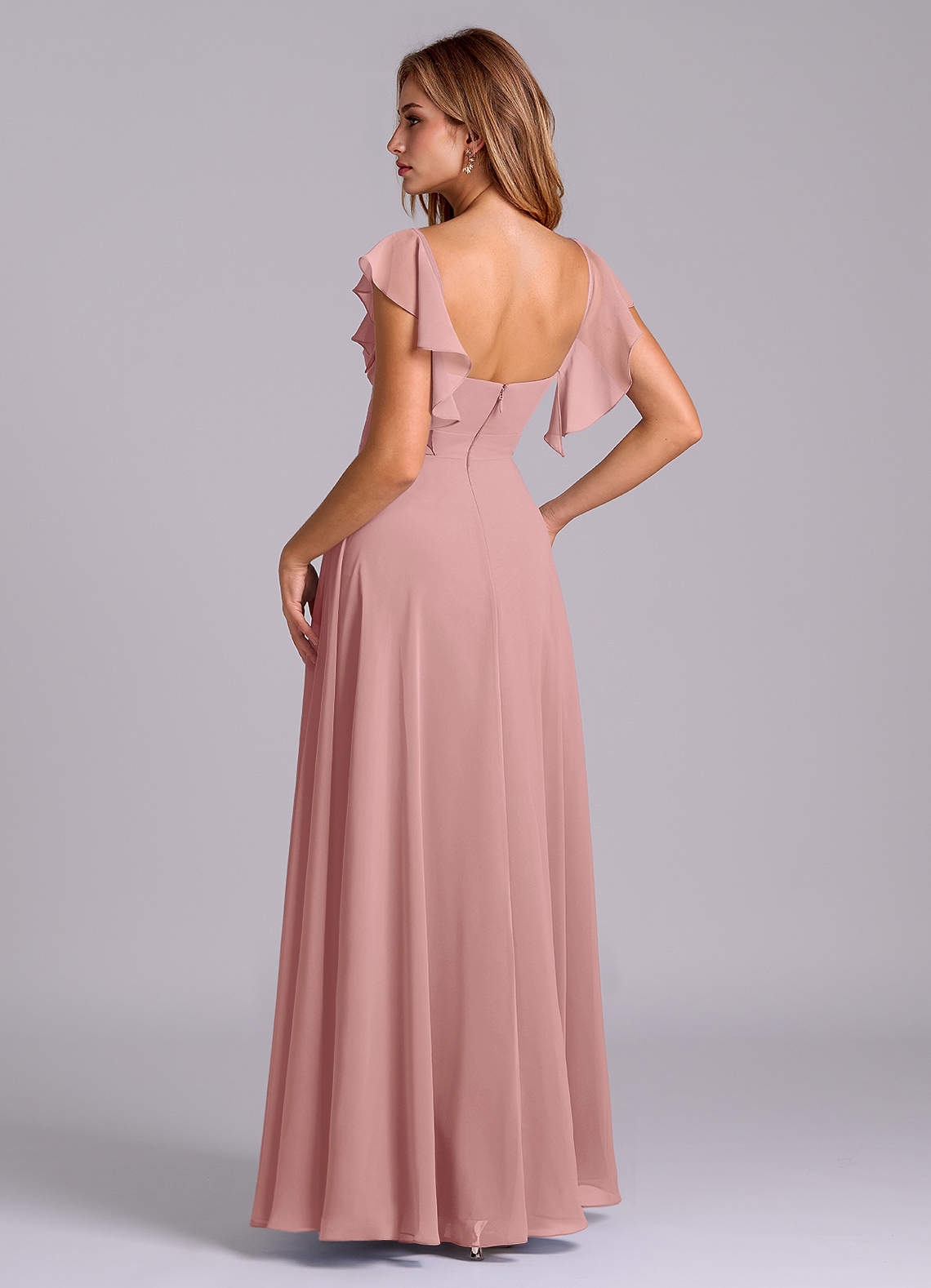 Azazie Leilani Bridesmaid Dresses Dusty Rose A-Line Pleated Chiffon Dress image4