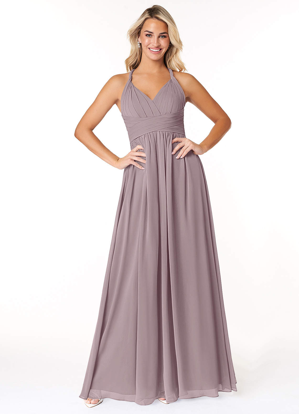 Azazie Ashia Brautjungfernkleider A-Linie Plissee Chiffon Kleid Dämmerung image1