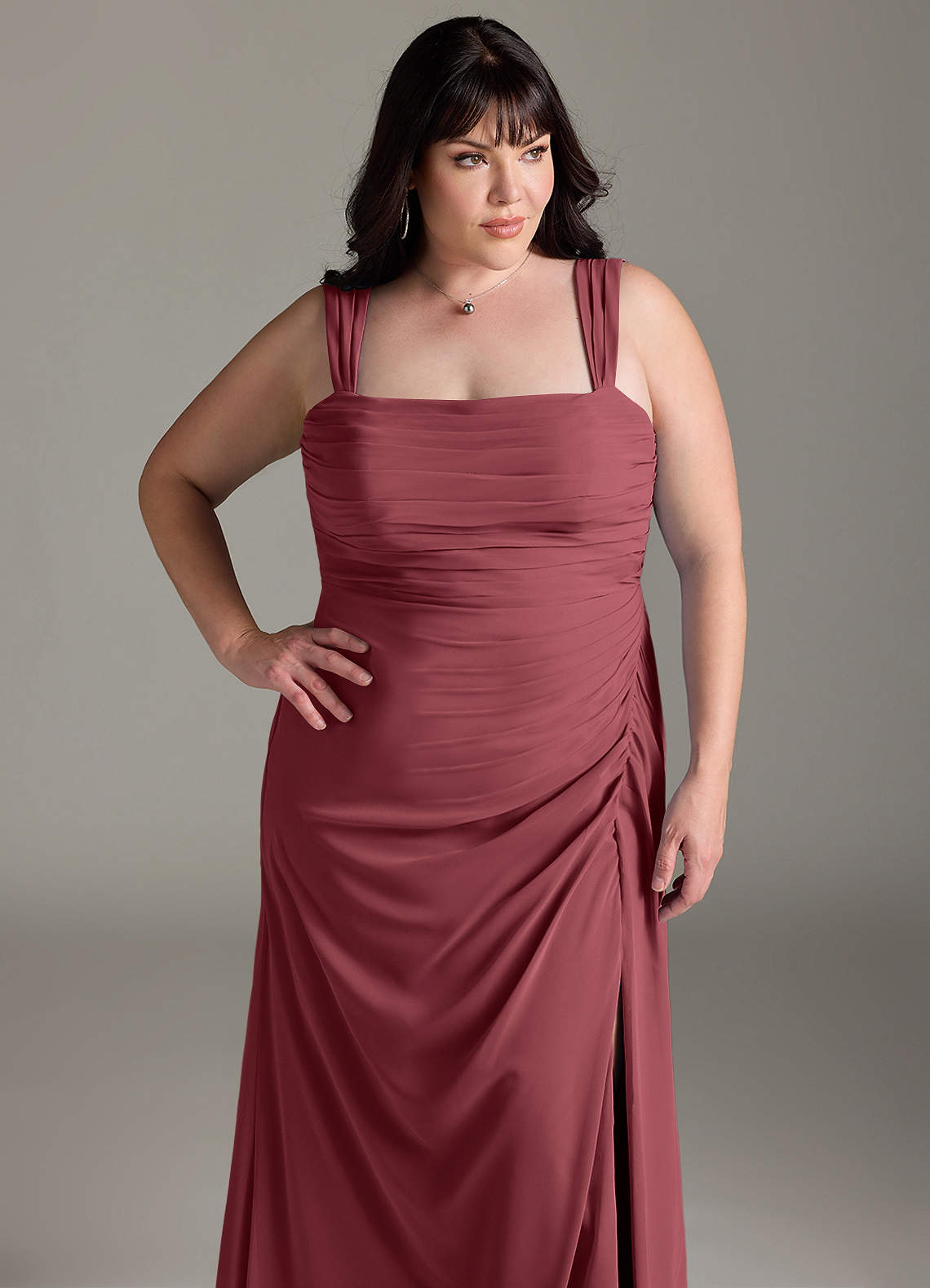 Azazie Jesaphine Bridesmaid Dresses Merlot Sheath Bow Chiffon Dress image13