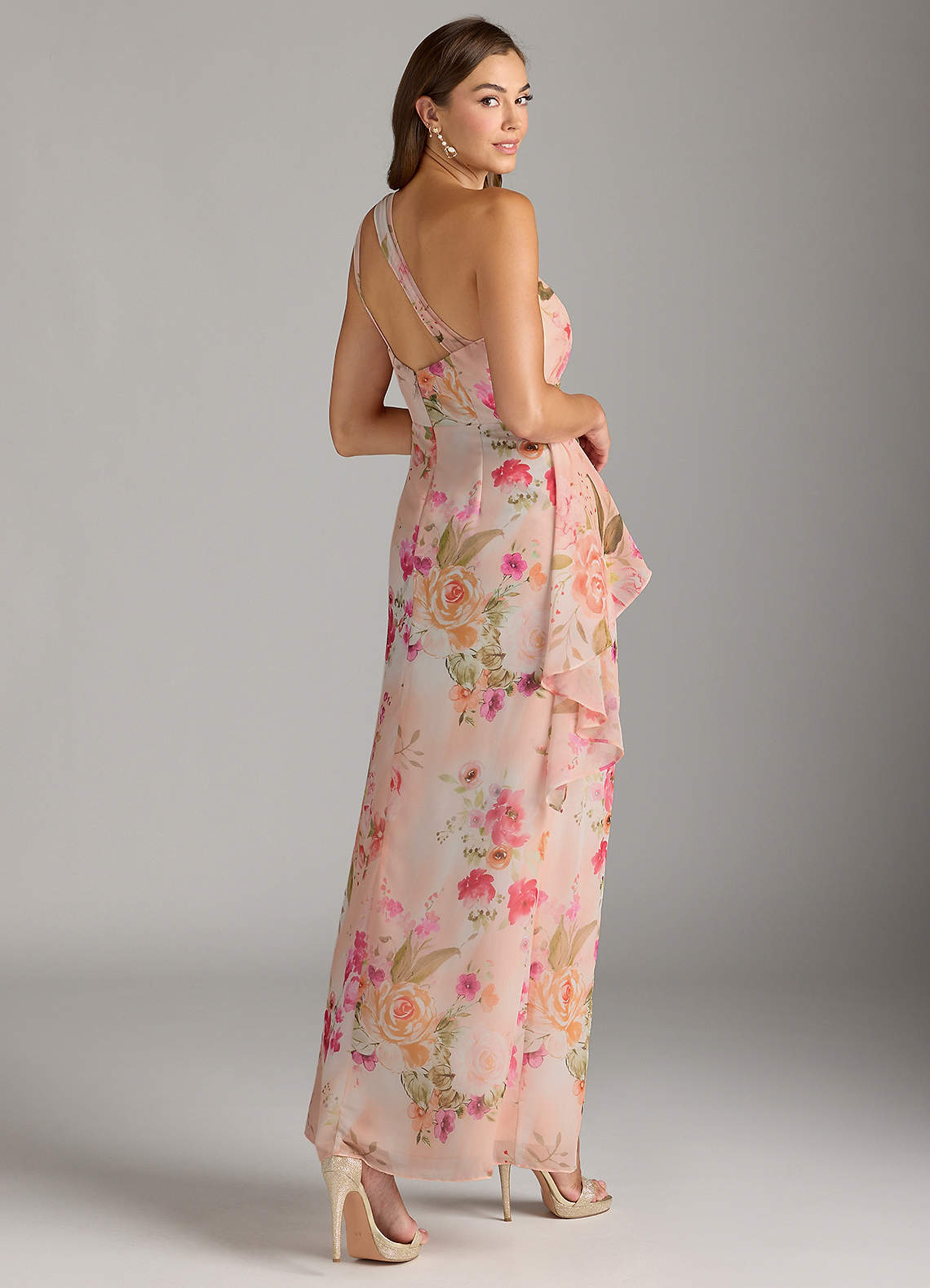 Azazie Sheath One-Shoulder Floor-Length Chiffon Bridesmaid Dresses - Abstract Bouquet Floral