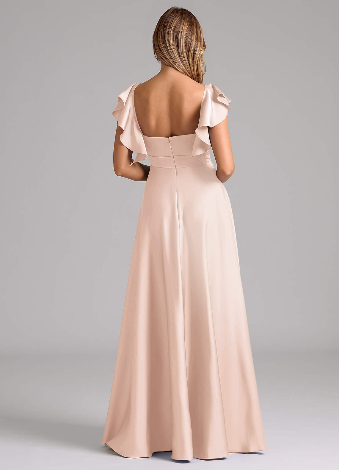 Azazie Leilani Bridesmaid Dresses Blushing Pink A-Line Ruched Stretch Satin Dress image1