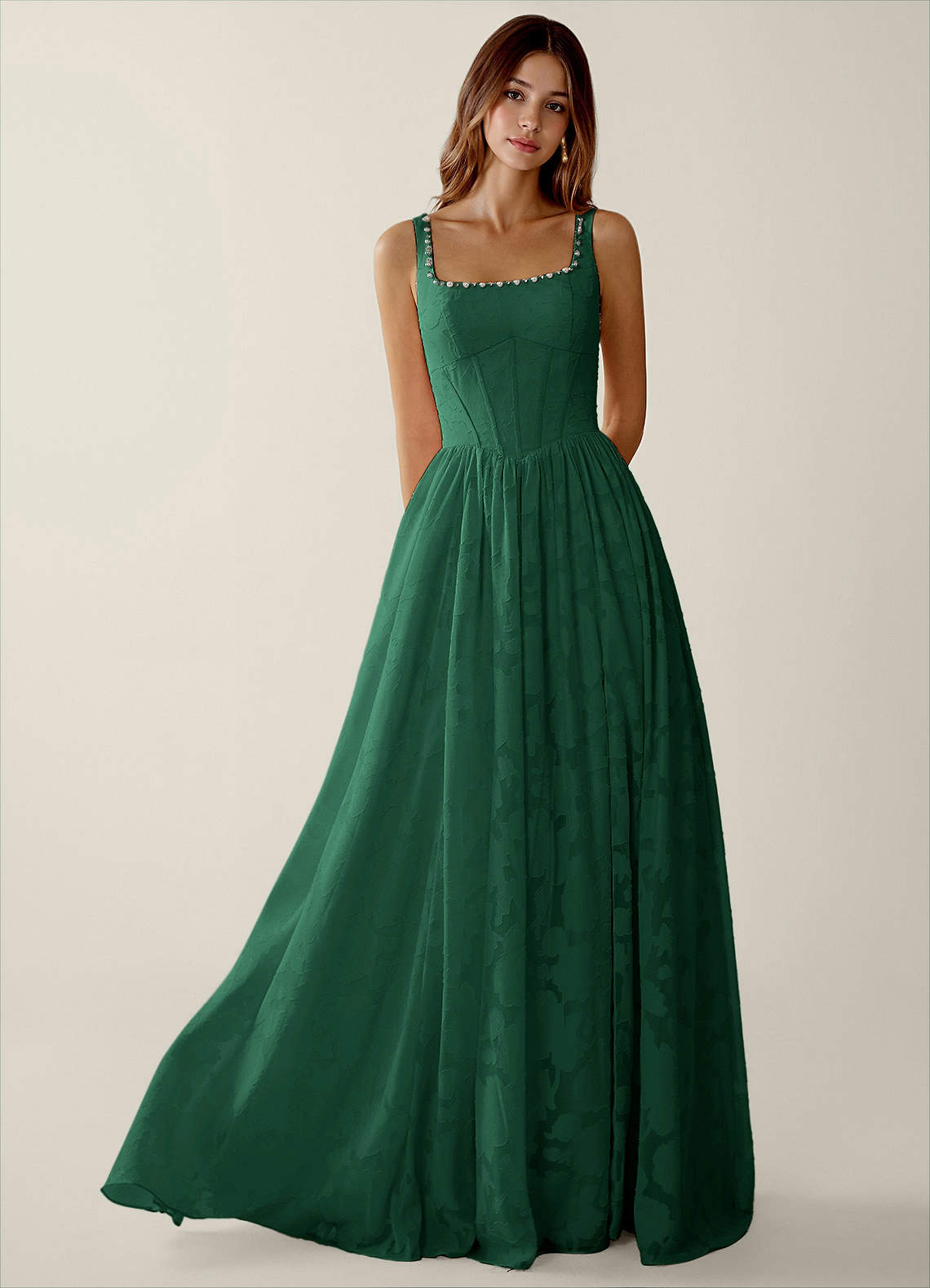 Megan Emerald Green Lace A-line Prom Dress | Azazie