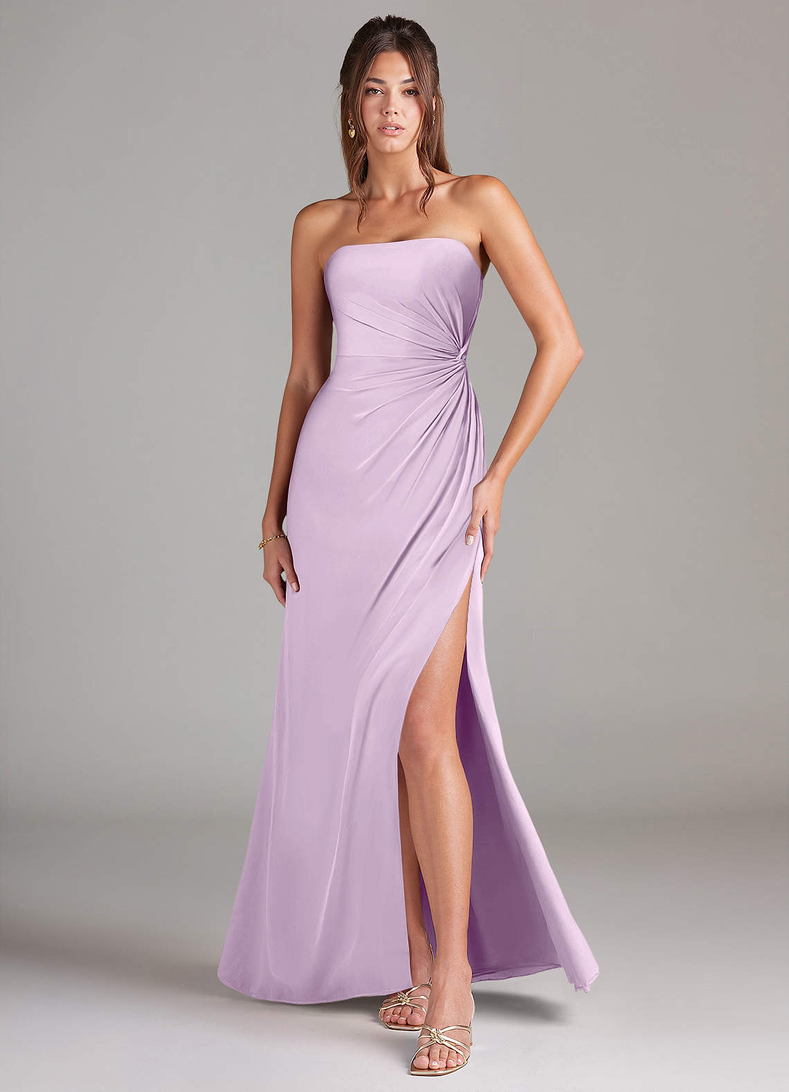 Azazie Aliani Bridesmaid Dresses Frosted Lilac Sheath Strapless Chiffon Convertible Dress image1