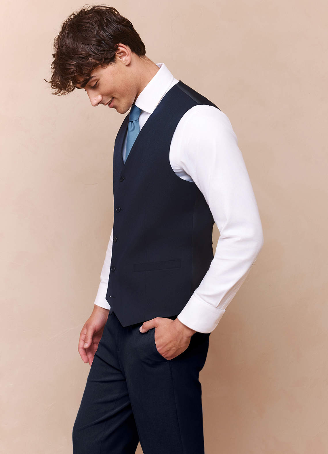 front Savile Navy Blue Wool Blend Suit Vest