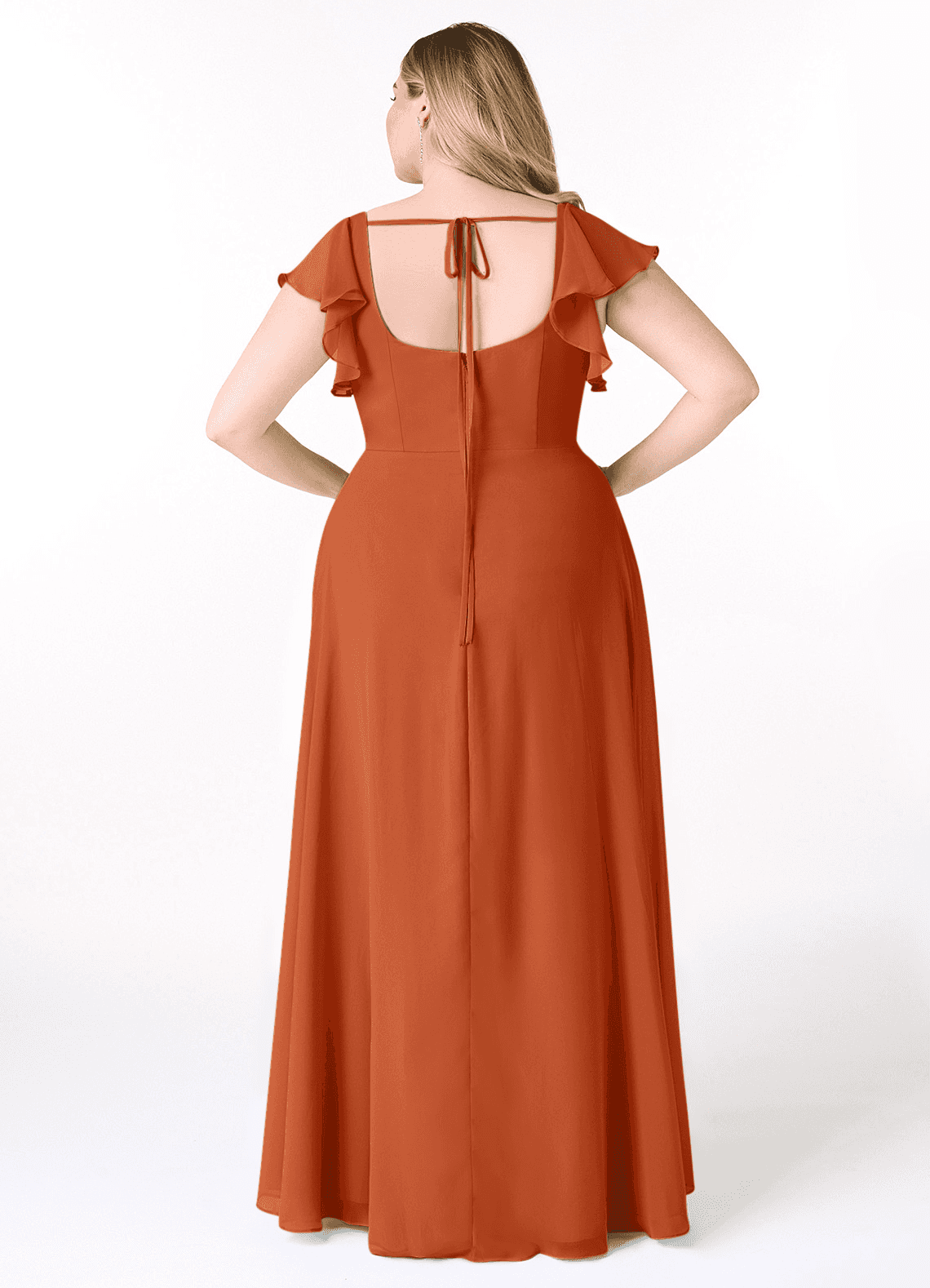 Azazie Bondi Bridesmaid Dresses Burnt Orange A-Line Ruffled Chiffon Dress image7