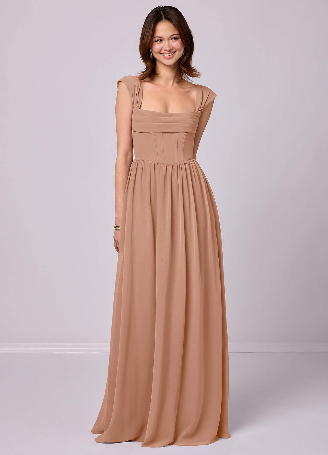 Barbie ♥ Azazie Bridesmaid Dresses Champagne Rose A-Line Corset Chiffon Dress image1
