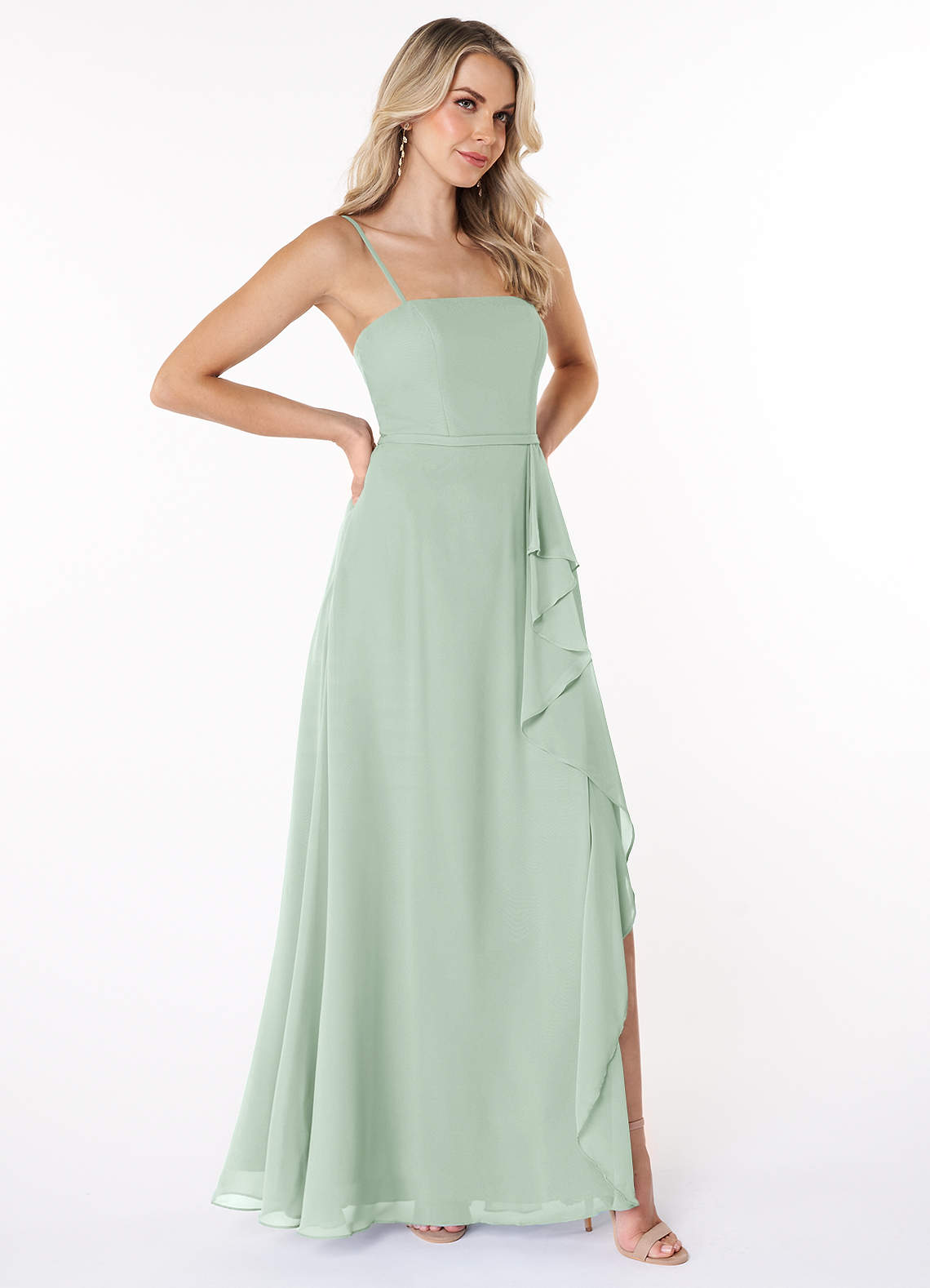 Azazie Kaylee At-home Try On Dresses Agave A-Line Ruched Chiffon Dress image3