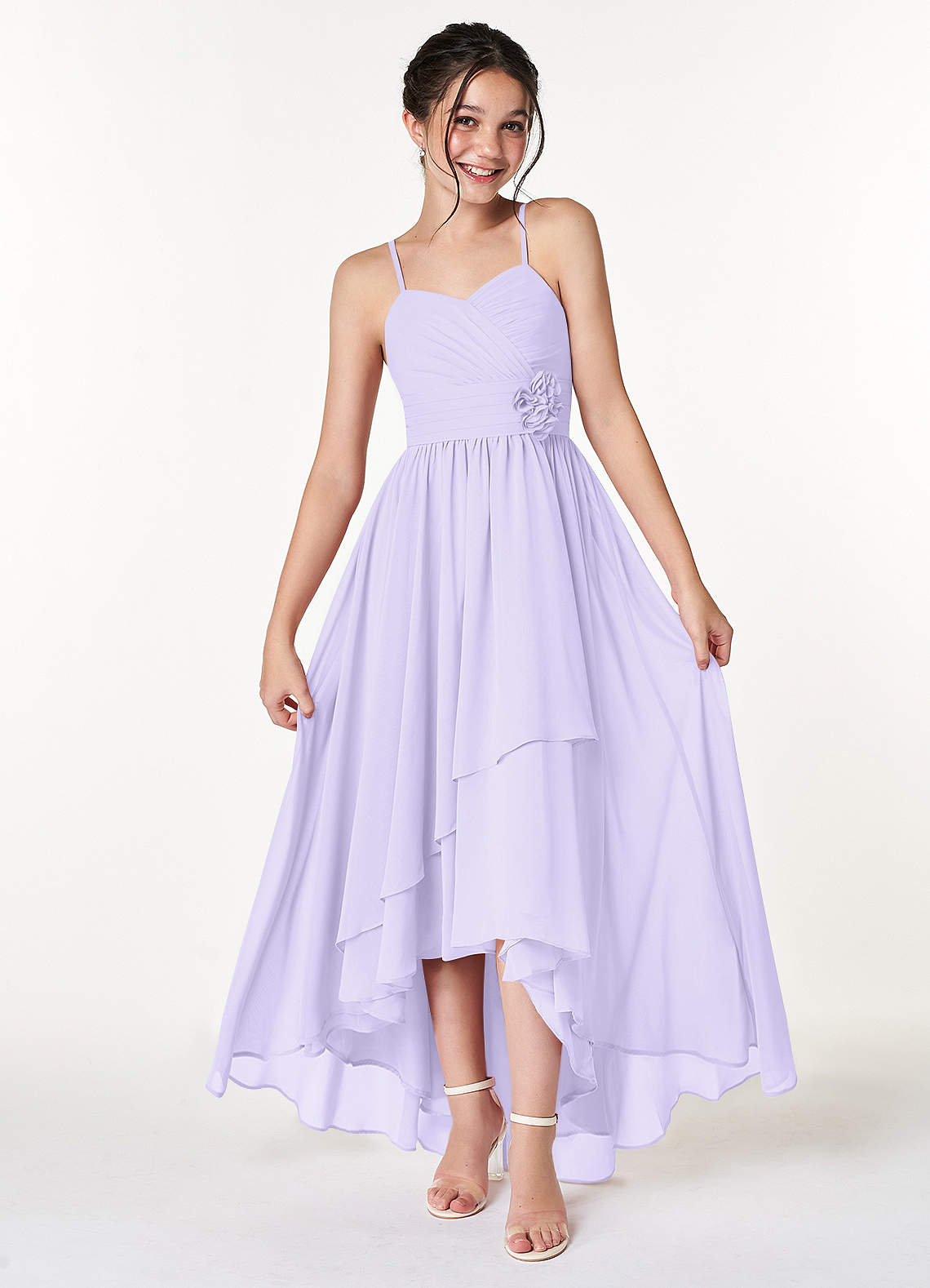 Azazie Catalina Junior Lilac A-Line Ruched Chiffon Dress image1