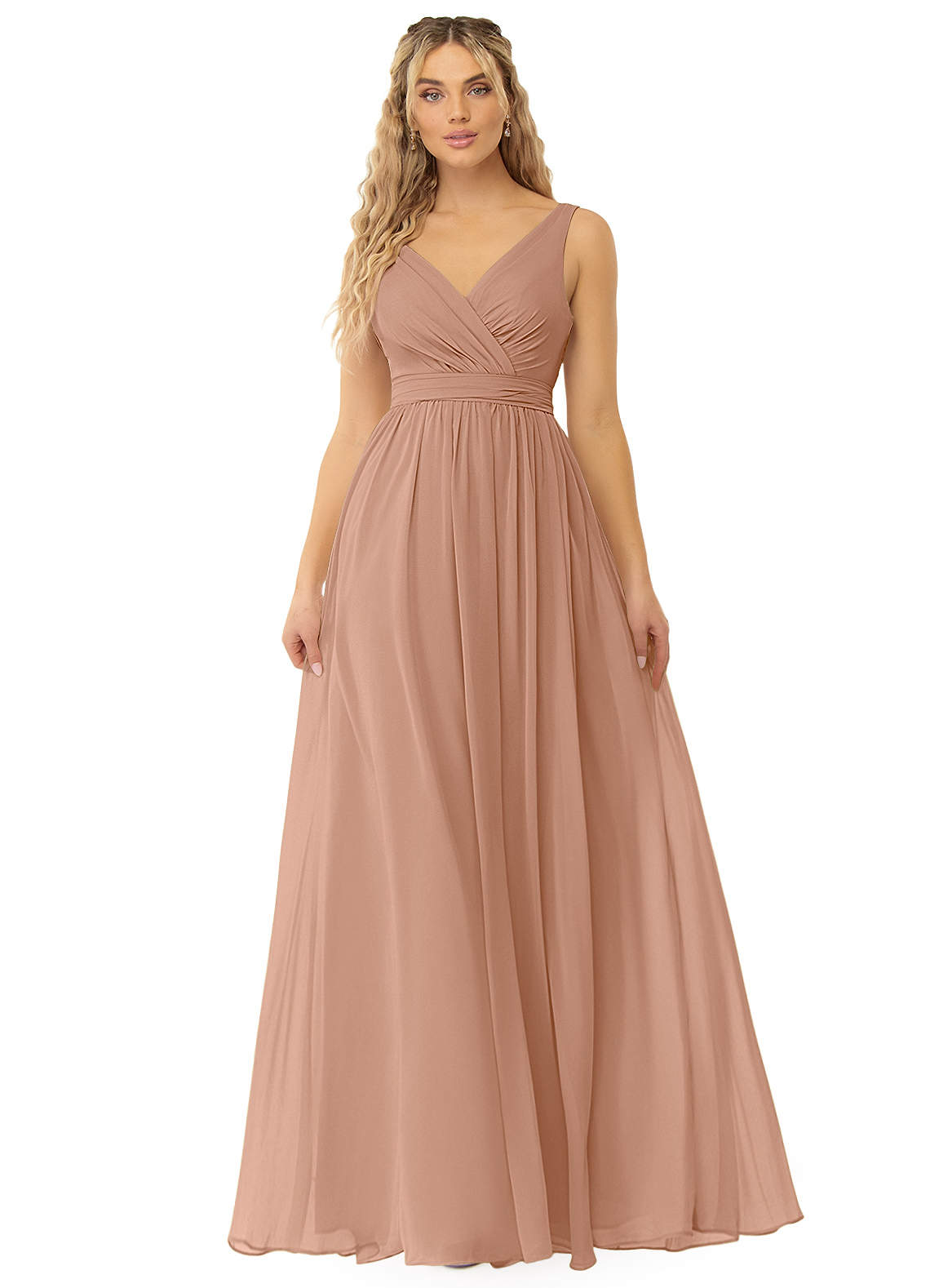 Azazie Kora Brautjungfernkleider A-Linie Plissee Chiffon Kleid Champagner Rosa image1