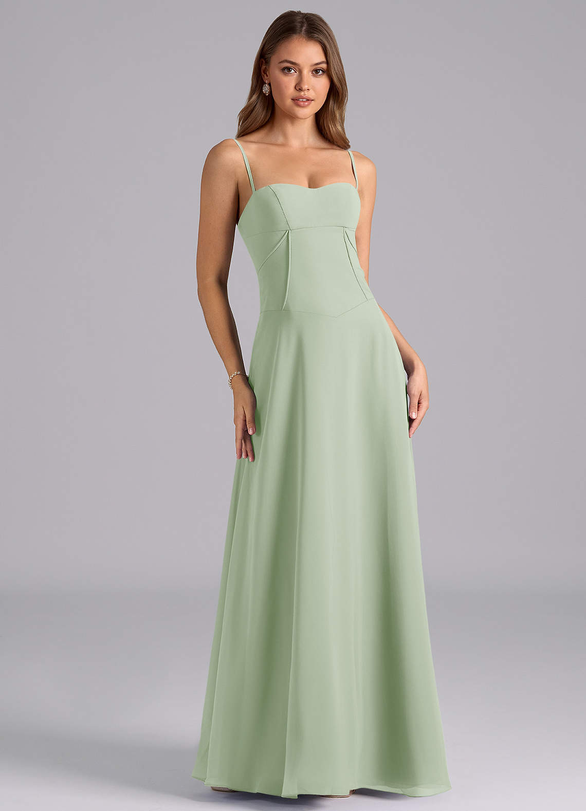 Azazie Valentine Bridesmaid Dresses Dusty Sage A-Line Corset Chiffon Dress image1