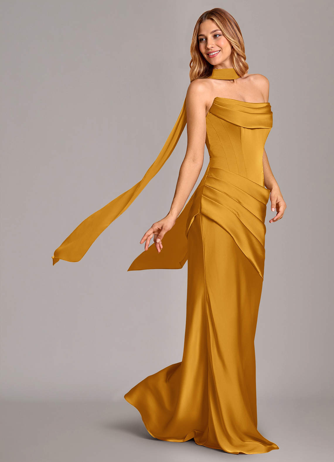 Azazie Pelagia Brudtärnklänningar Klä av Sjöjungfru i Stretch Satin Korsett Knäck Konvertibel image1