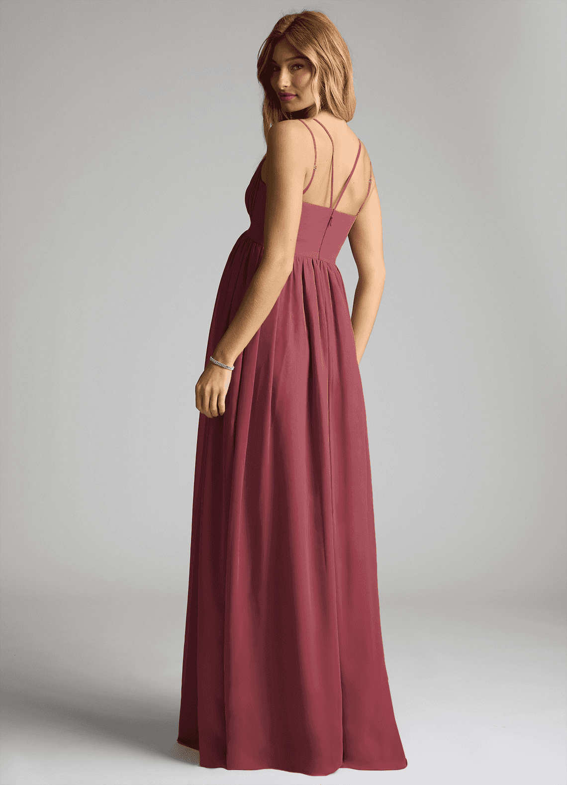 Azazie Emree At-home Try On Dresses A-Line Chiffon Floor-Length Dress image4