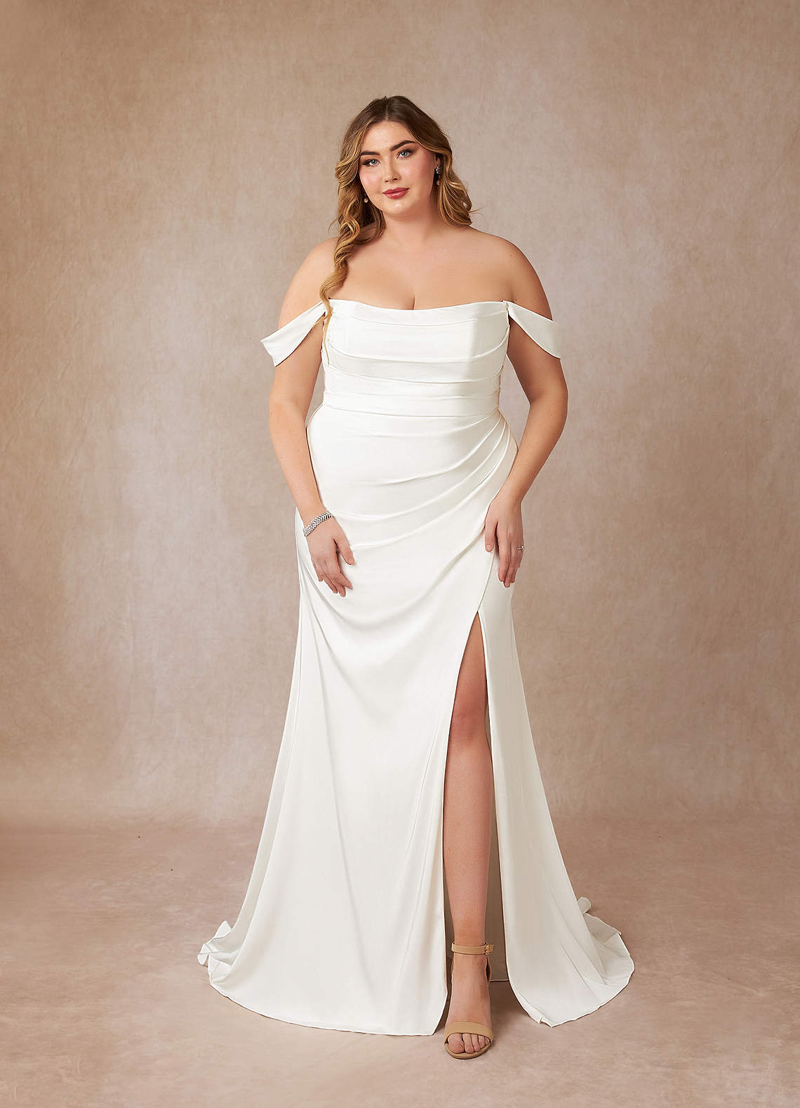 Azazie Moonlight Wedding Dresses Diamond White Mermaid Scoop Pleated Crepe Back Satin Dress image11