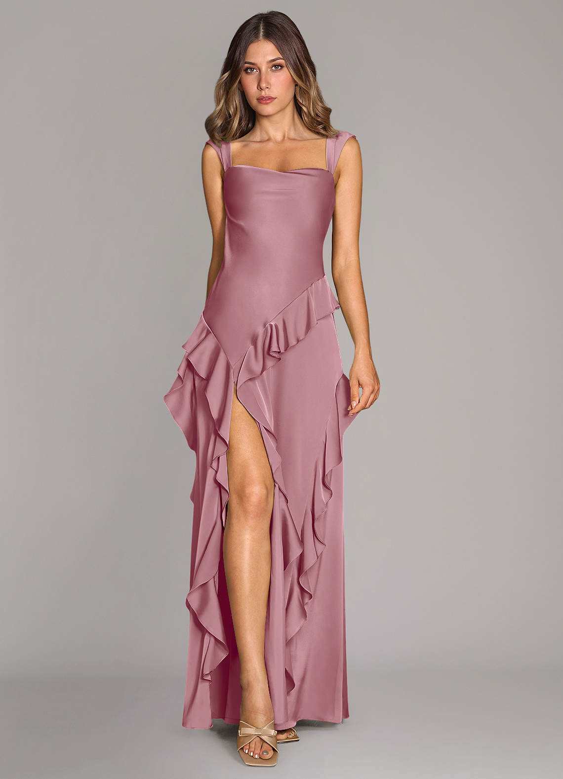 Azazie Sloane Bridesmaid Dresses Vintage Mauve A-Line Sweetheart Neckline Stretch Satin Dress image1
