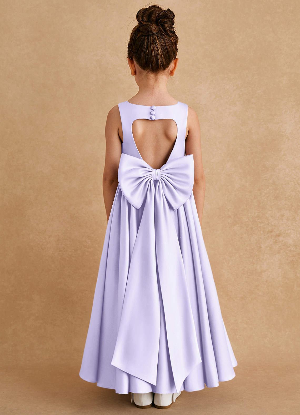 Azazie Bettie Robe Demoiselle D'honneur Fillette Robe Trapèze en Mat Satiné Arc Lilas image1
