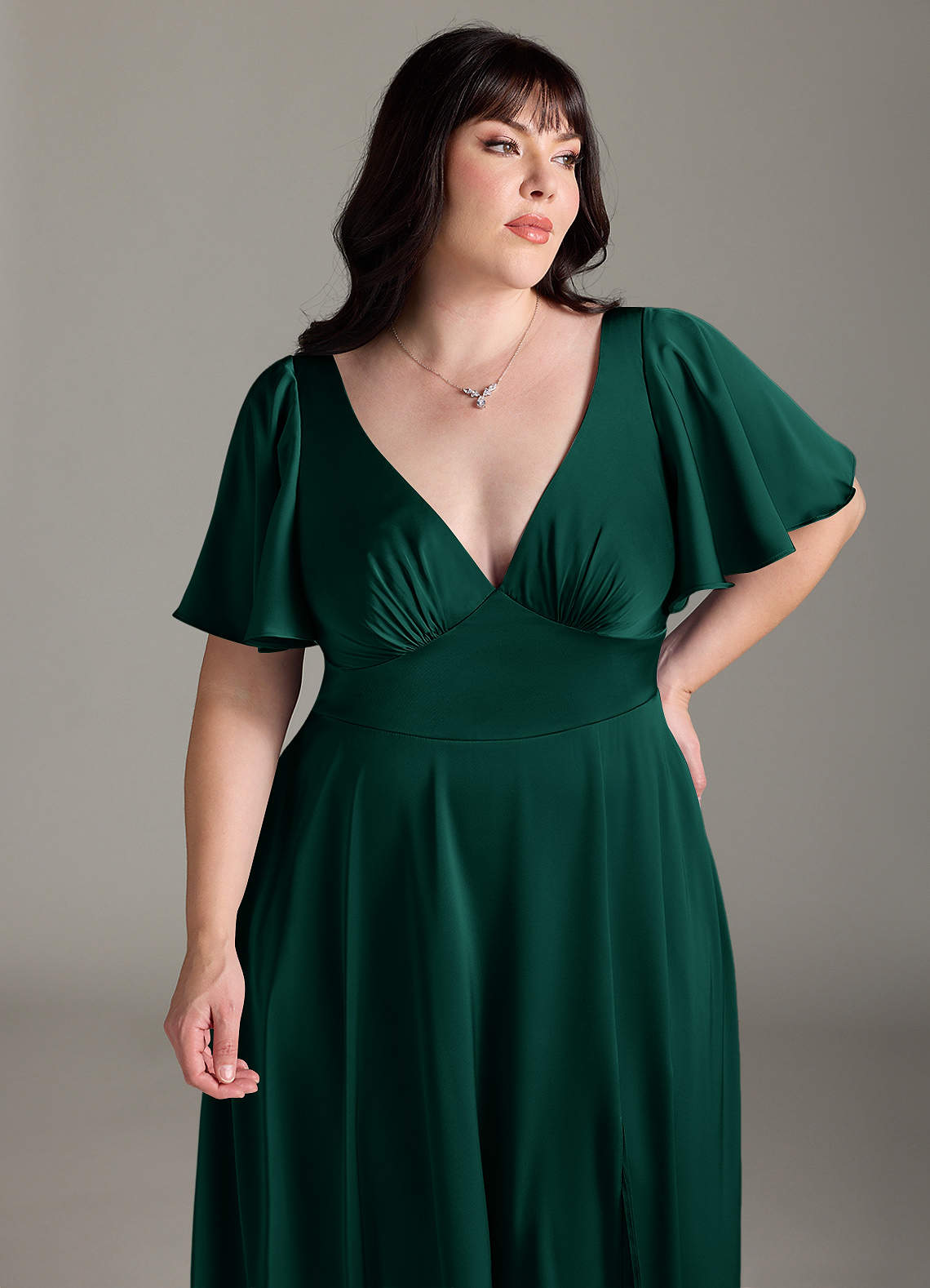 Azazie Kimber Bridesmaid Dresses Emerald A-Line Ruched Stretch Satin Dress image10