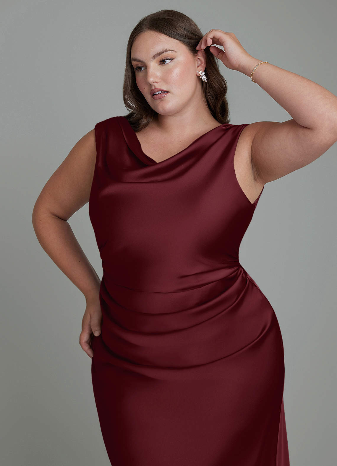 Azazie Kieryn Bridesmaid Dresses Cabernet Mermaid Pleated Stretch Satin Dress image11