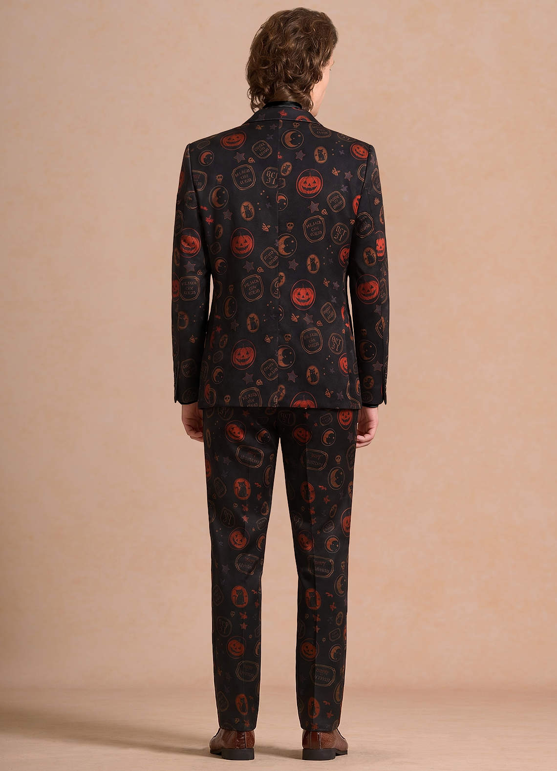 front Caleb Black Vintage Halloween Print Suit