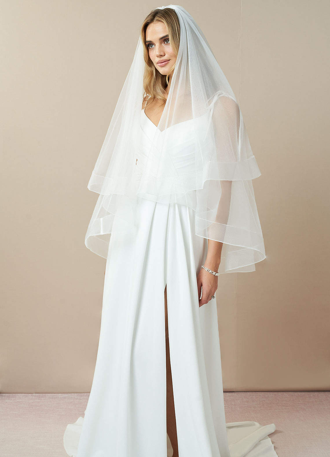 front Richelle Fingertip Veil With Blusher