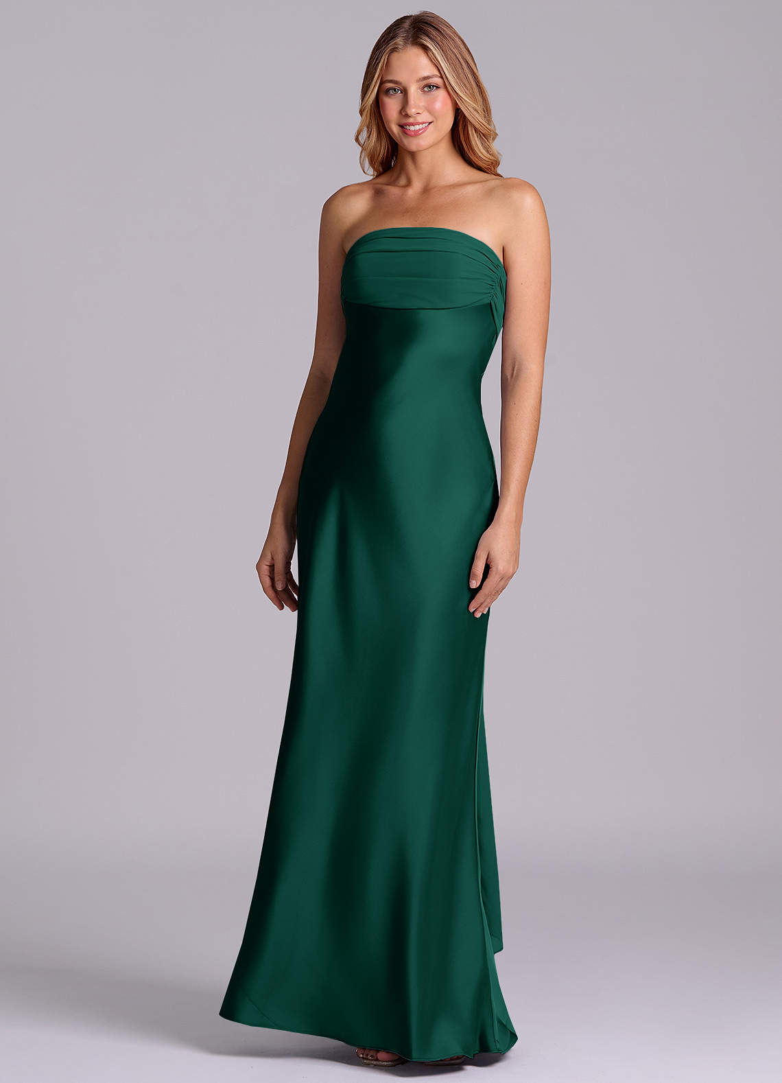 Azazie Ailanie Emerald Stretch Satin Bridesmaid Dresses | Azazie