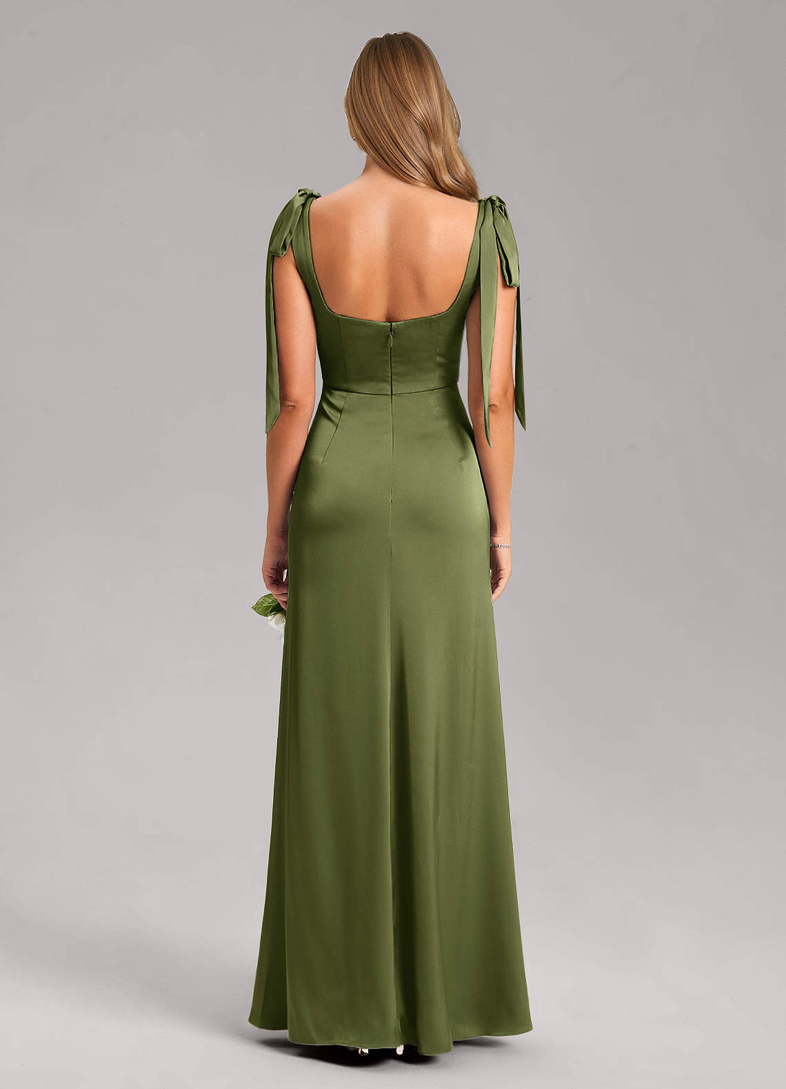 Azazie Plus Size A-Line Square Neck Floor-Length Stretch Satin Bridesmaid Dresses