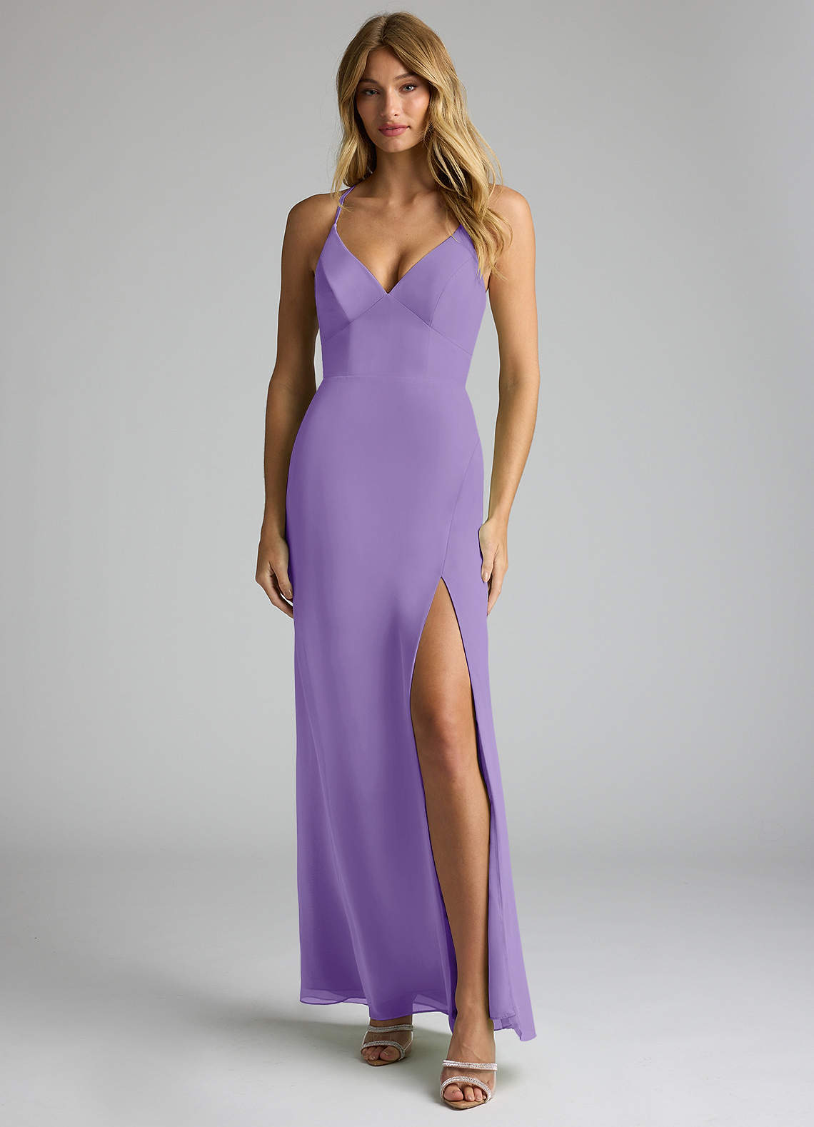 Azazie Becca Bridesmaid Dresses Tahiti Sheath V-Neck Chiffon Dress image1