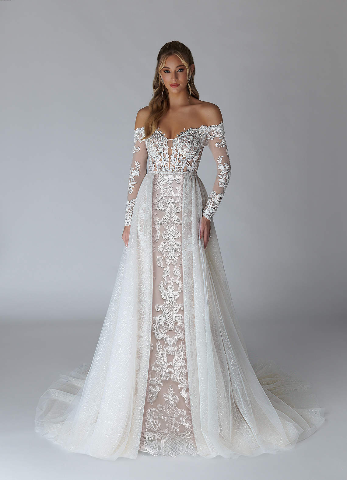 Azazie Solaris Wedding Dresses Diamond White Cocoa A-Line V-Neck Sequins Tulle Dress image1