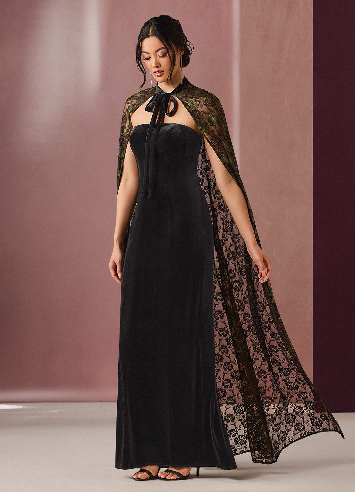 Dolce Black Gold Cape Gown | Azazie
