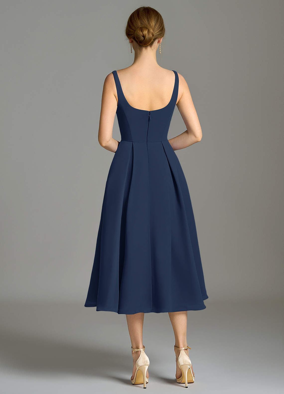 Azazie Amalie Klänningar att prova hemma Klä av A-Linje i Chiffong Plisserad Mörk Marinblå image1