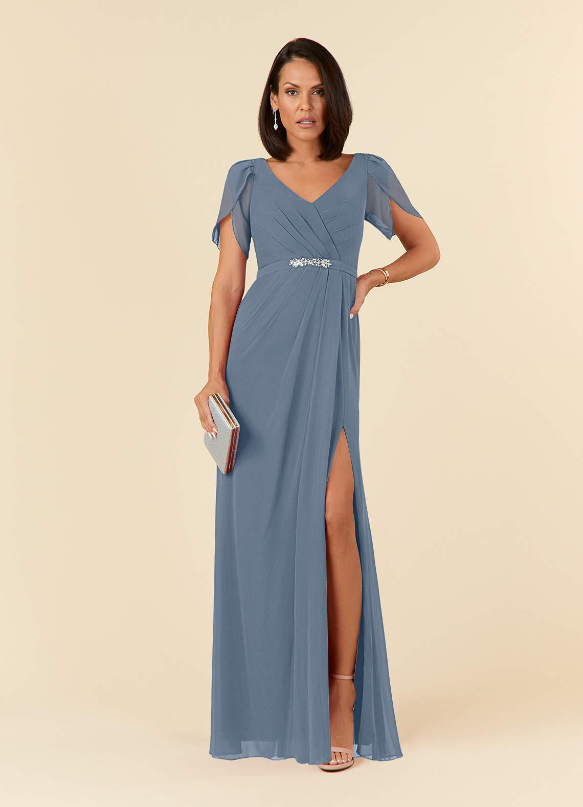 Azazie Marianne Mother of the Bride Dresses Twilight Sheath V-Neck Pleated Chiffon Dress image1