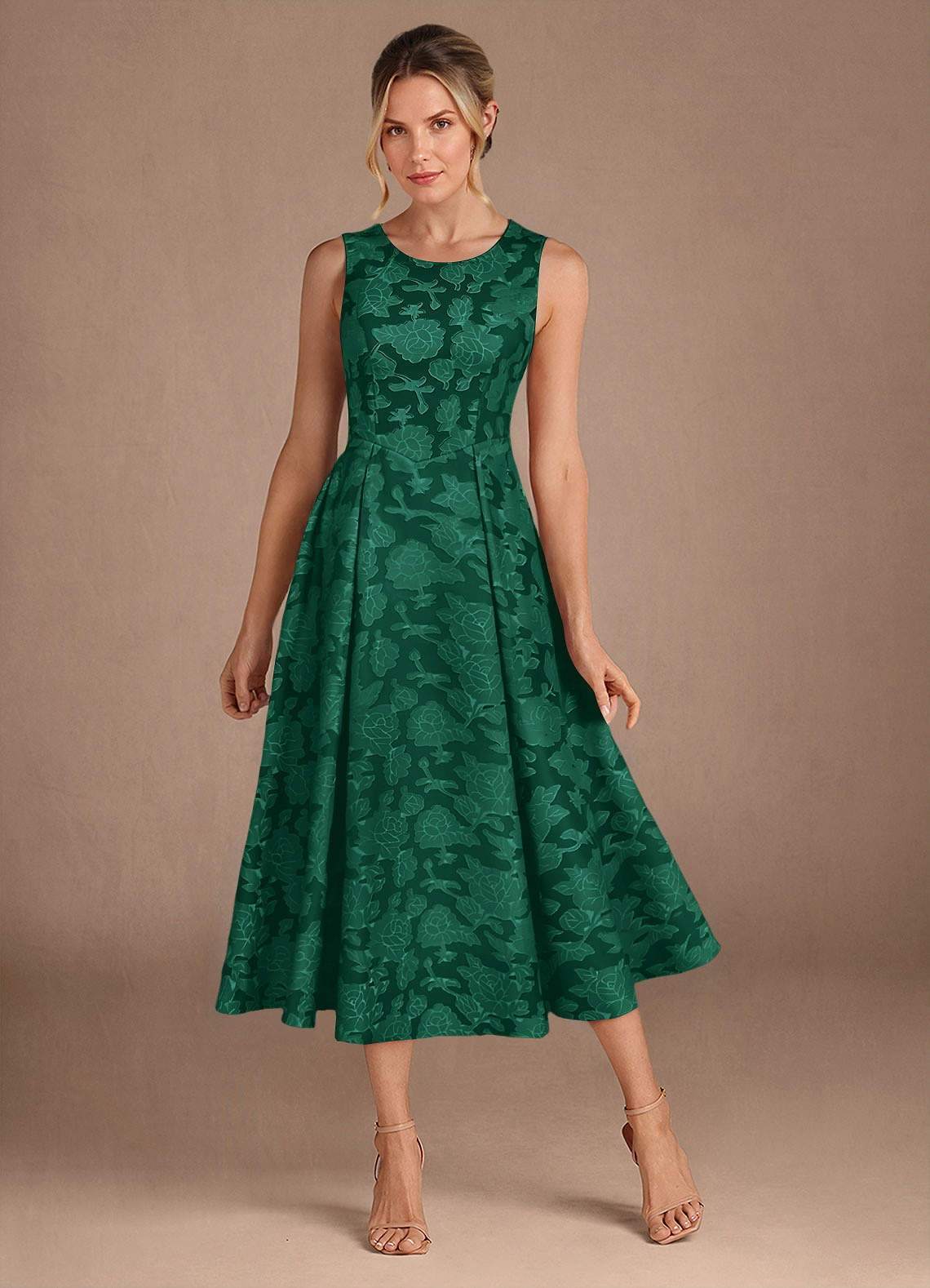 Azazie Fulton Mère de la mariée Robes Robe Trapèze en Blumen-Burnout Plissée émeraude image1