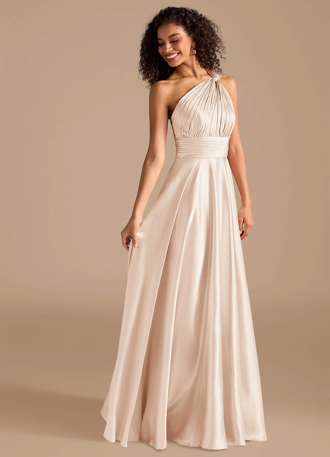 Azazie Charlize Brudtärnklänningar Klä av A-Linje i Metallisk satin Ena axeln Rodnande Rosa image6