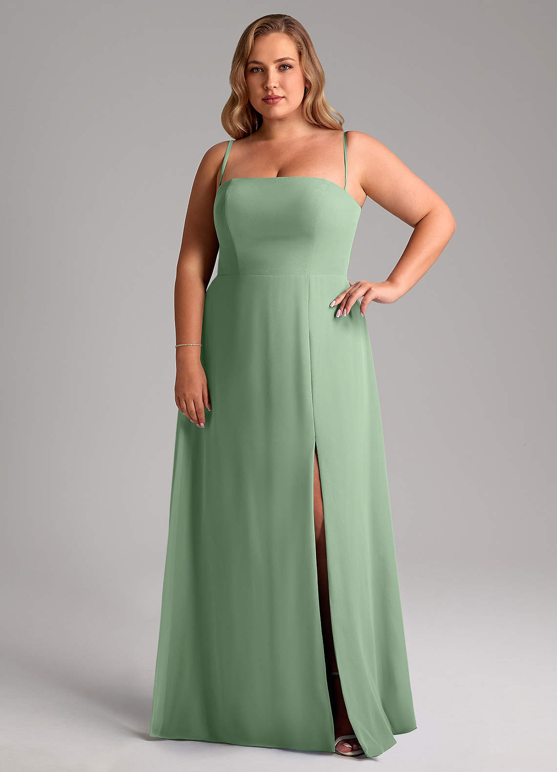 Azazie Wren Abiti da Damigella Abito Convertibile A-Line in Chiffon Spacco Laterale Matcha image13