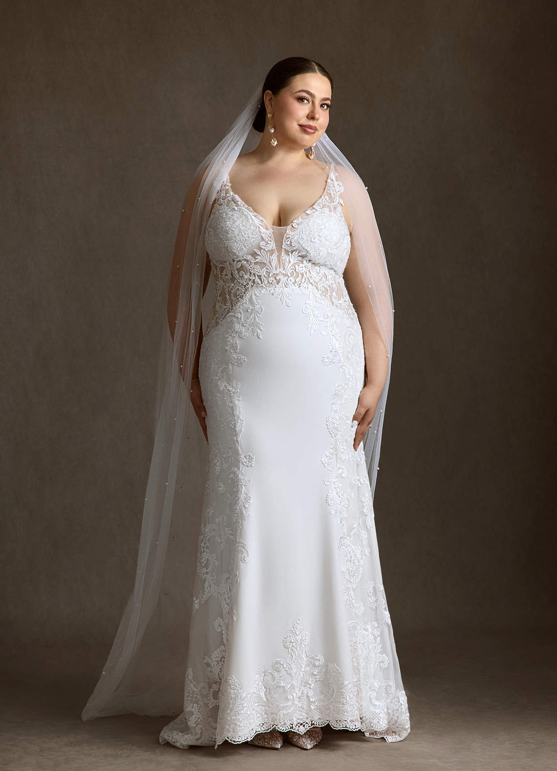 Azazie Estephanie Wedding Dresses Diamond White Mermaid Sequins Stretch Crepe Dress image9