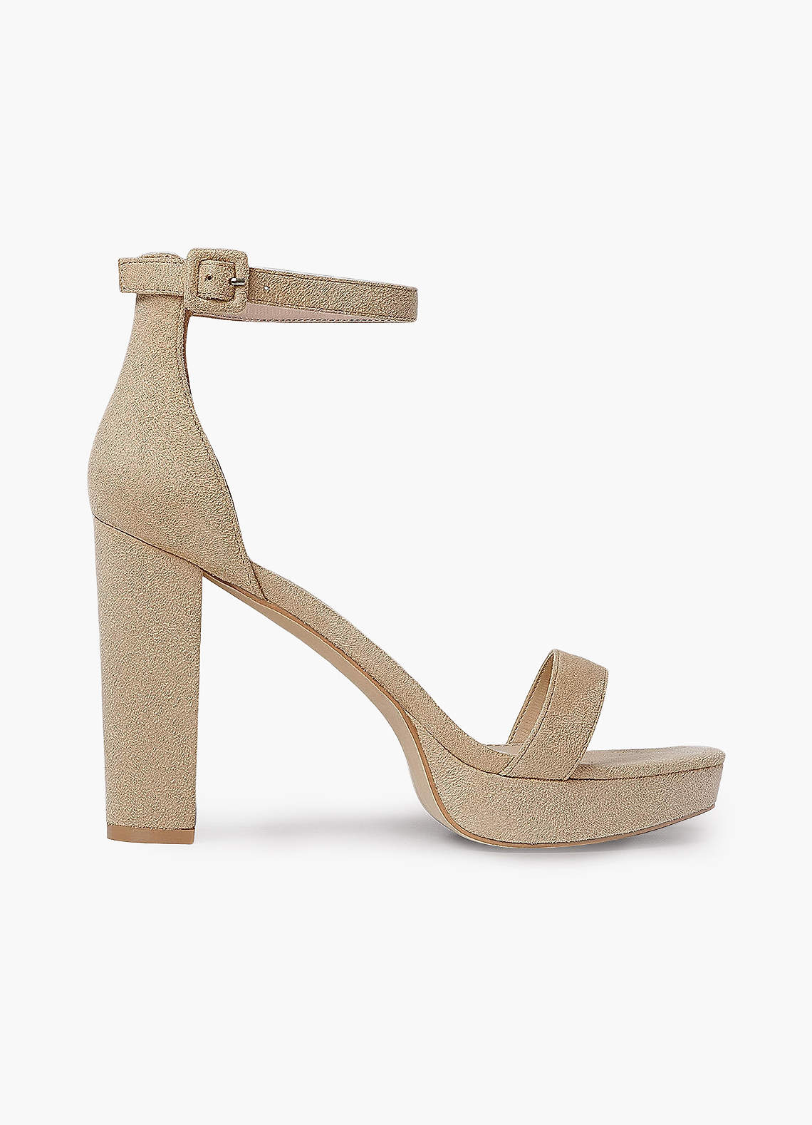 front Apricot Suede Platform Ankle Strap Heels