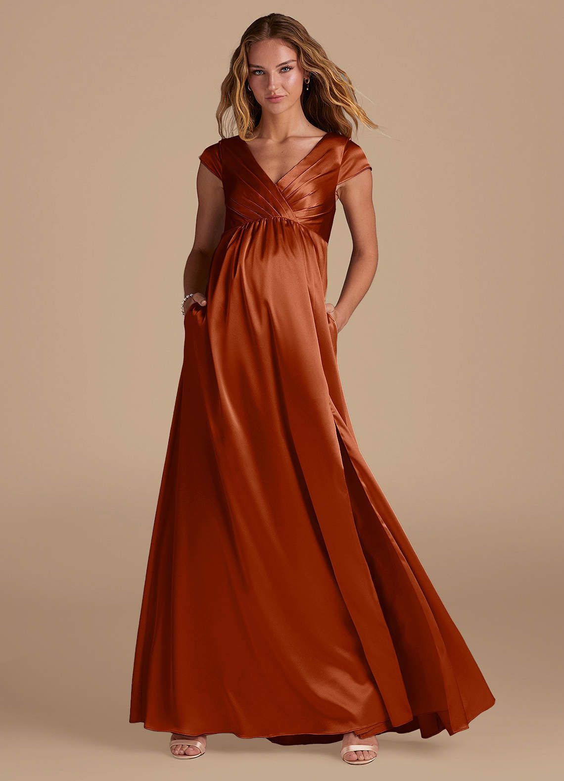 brown satin maternity dress Oscar Bronze Satin Maternity Gown for Photo Shoot and Baby Showers  sharon  rose custom