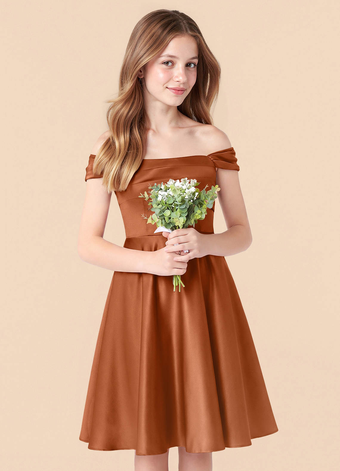 copper junior bridesmaid dresses Azazie A-Line/Princess Halter Neck Floor-Length Metallic Satin Junior Bridesmaid Dresses