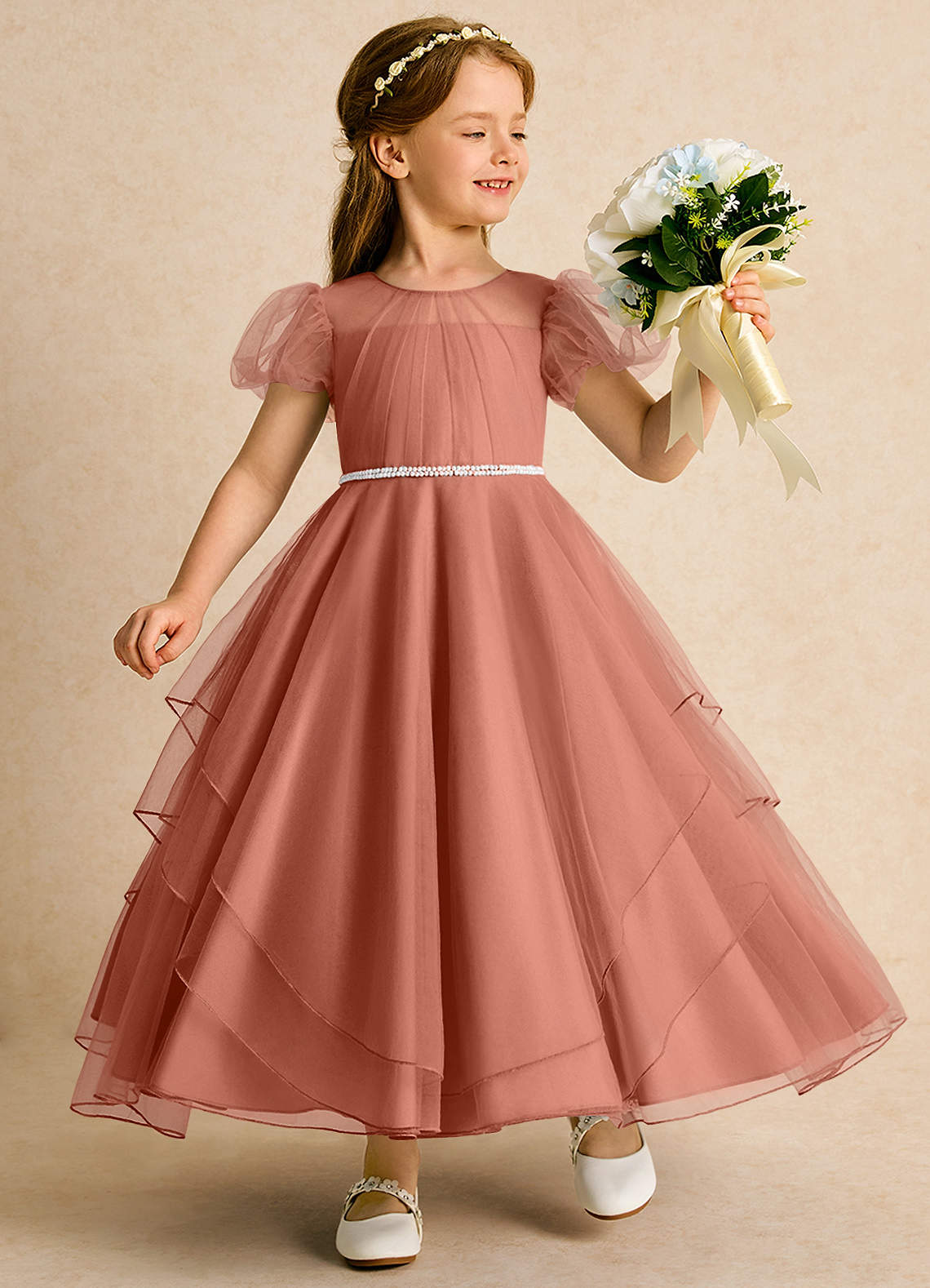 Azazie Duckie Abiti da Ragazza di Fiori Abito Principessa in Tulle Plissettato Più Tagliato image1