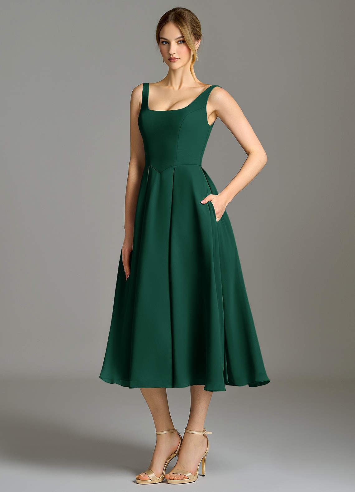tea length emerald green dress Mac Duggal Women's High Neck Long Sleeve Crystal Detail Dress - Green - Size 6 main image 1