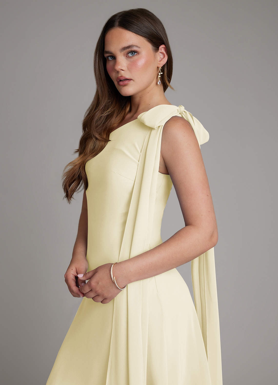 Azazie Monique Bridesmaid Dresses Lemon Sorbet A-Line One Shoulder Chiffon Dress image4