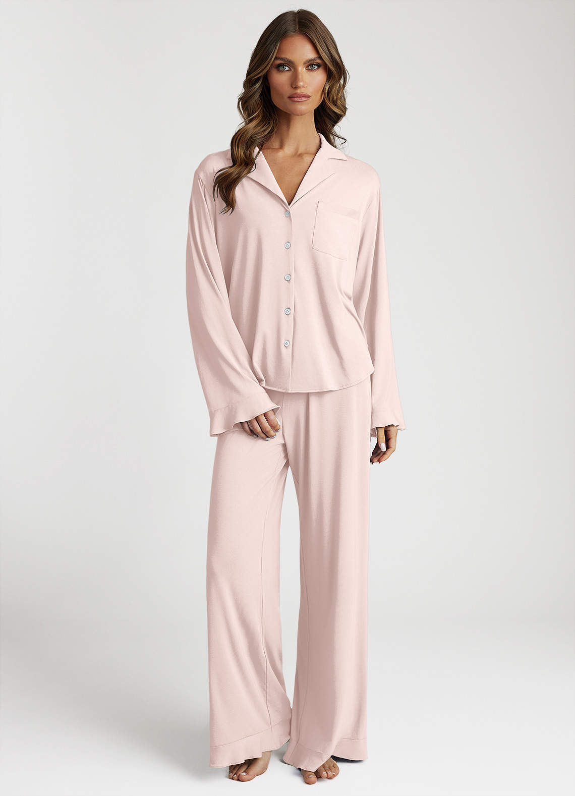 front Pyjamaset met lange mouwen en ruches van bamboevezel
